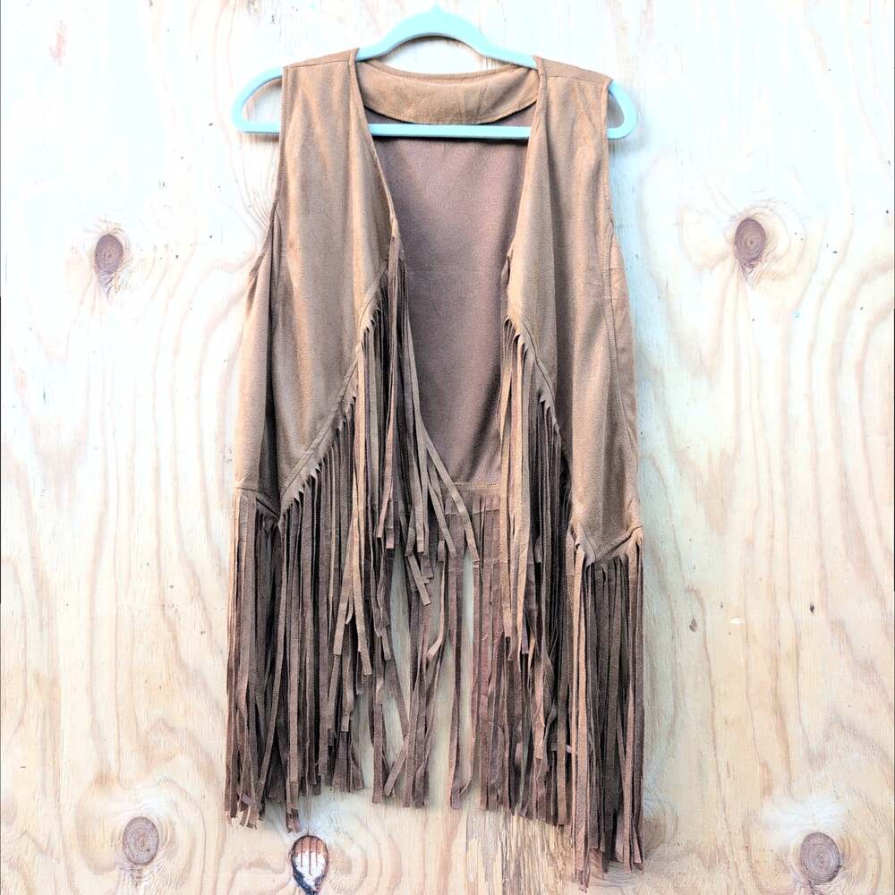 Faux Suede Stretchy Fringe Vest Haloween Thanksgiving Women's 2XL